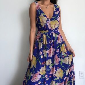 ModCloth Maxi Dress Women's Medium Floral Cobalt Blue